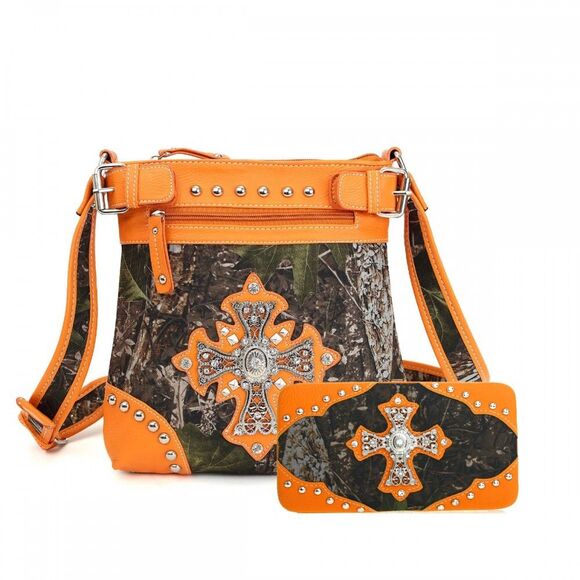 Orange Cowgirl Trendy Western Messenger Bag Set With Wallet - Picture 1 of 2